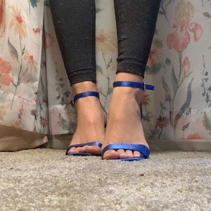 Blue satin heels